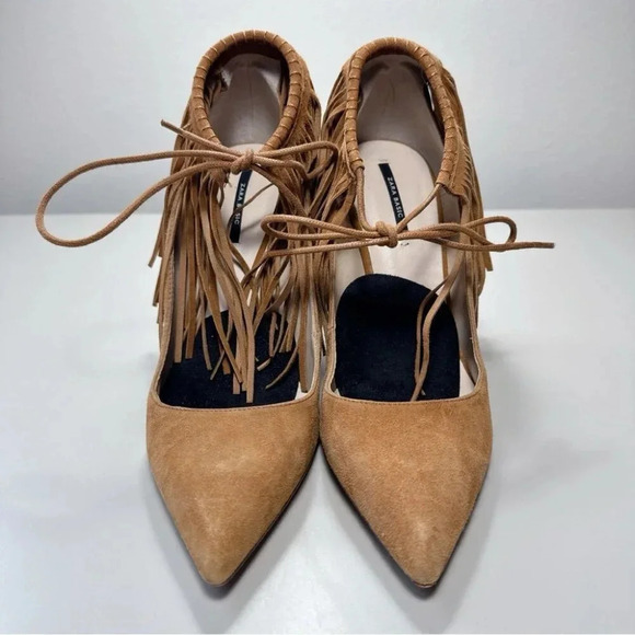 Zara Womens 38 Suede Leather Fringe Cowgirl Heel  Shoes - Picture 3 of 14
